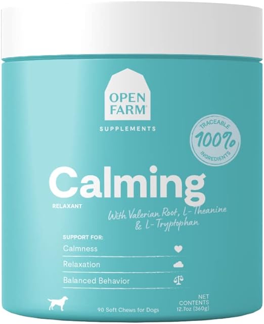 Open Farm Calming Chews, Dog Supplement, Dog Vitamins, Promote Calmness and Reduce Anxiousness Using Traceable and Vet-Approved Ingredients, 12.7 oz, 90 Count