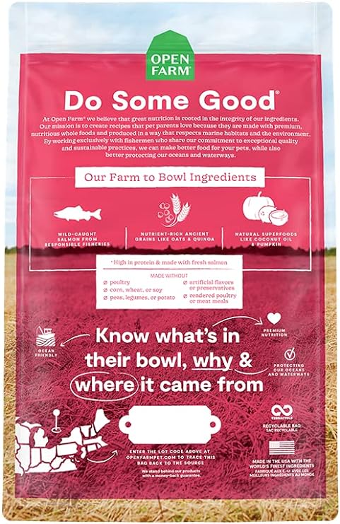 Open Farm Ancient Grains Dry Dog Food, Humanely Raised Meat Recipe with Wholesome Grains and No Artificial Flavors or Preservatives (Wild Salmon Ancient Grain, 4 Pound (Pack of 1))