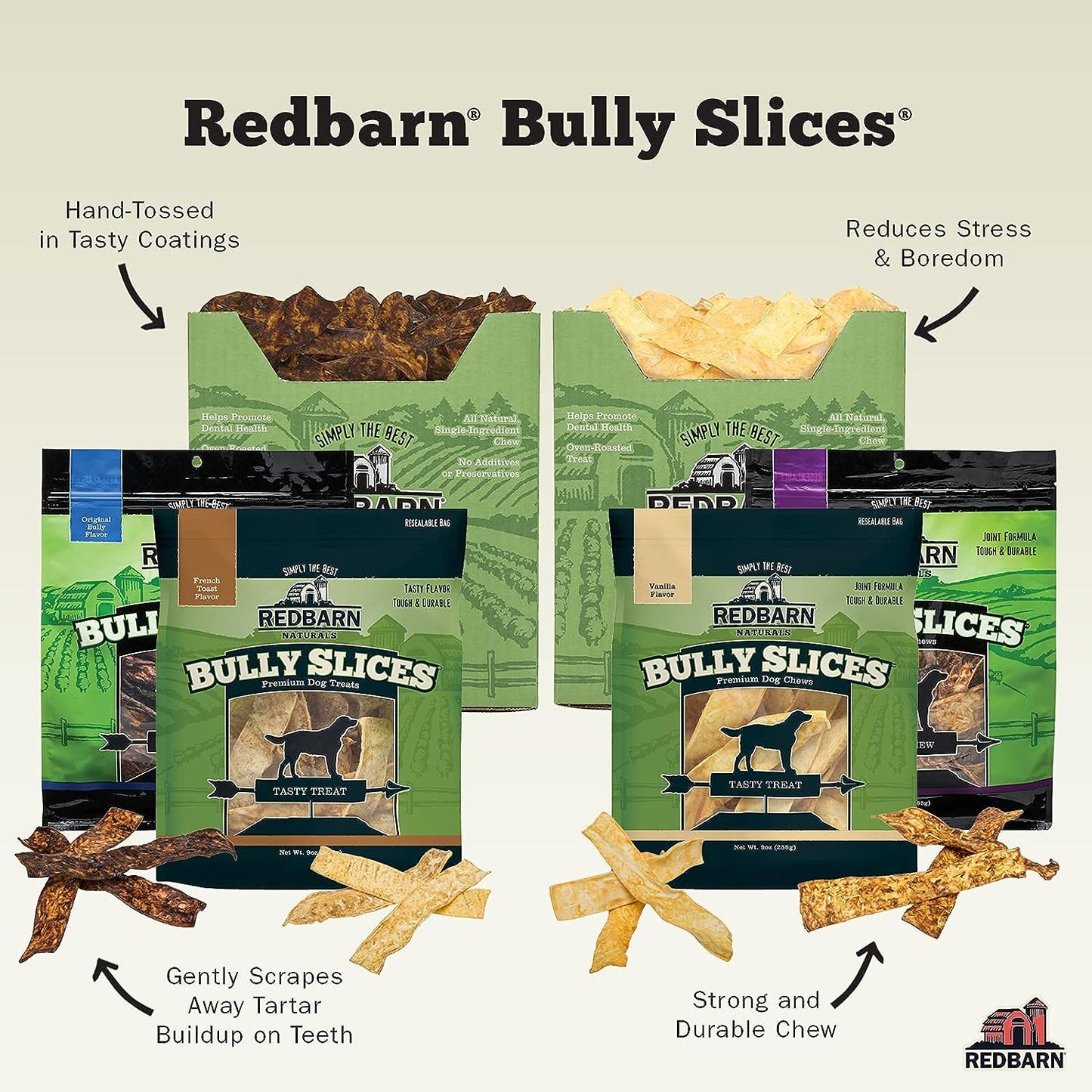Redbarn Bully Slices for Dogs | Highly Palatable, Long-Lasting Natural Dental Treats with Functional Ingredients, 9 oz. (Pack of 2) - Original Bully