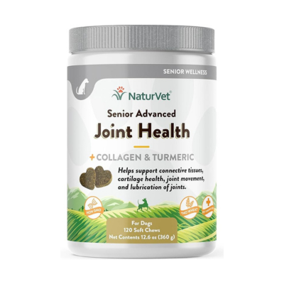 NaturVet Senior Advanced Joint Health Dog Supplement – Includes Glucosamine, MSM, Chondroitin, Collagen – Helps Supports Canine Joint Health Function – 120 Ct. Soft Chews