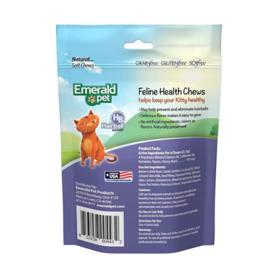 Emerald Pet 3 Pack of Hairball Feline Health Chews, 2.5 Ounces Each, Grain-Free, Made in The USA