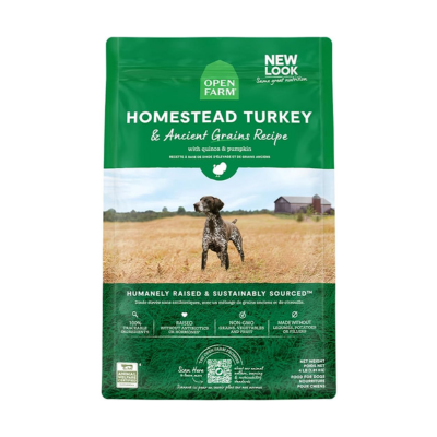 Open Farm Ancient Grains Dry Dog Food, Humanely Raised Meat Recipe with Wholesome Grains and No Artificial Flavors or Preservatives (Homestead Turkey Ancient Grain, 4 Pound (Pack of 1))
