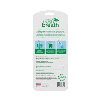 TropiClean Fresh Breath Dog Oral Care Kit | Total Care System for Plaque & Tartar Control | Dog Tooth Brushing Kit for Small & Medium Dogs