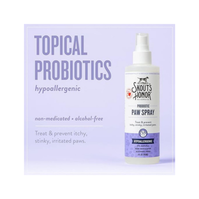 SKOUT'S Honor: Probiotic Paw Spray Supports Healthy Skin and Relieves Itchy, Stinky, and Irritated Paws - Fragrance-Free - Hypoallergenic, 8 oz.