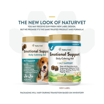 NaturVet Emotional Support Daily Calming Aid Dog Supplement - Helps Promote 24/7 Normal, Calm Behavior - for Dog Stress, Nervousness, Separation, Unwanted Behavior - 120ct Soft Chews