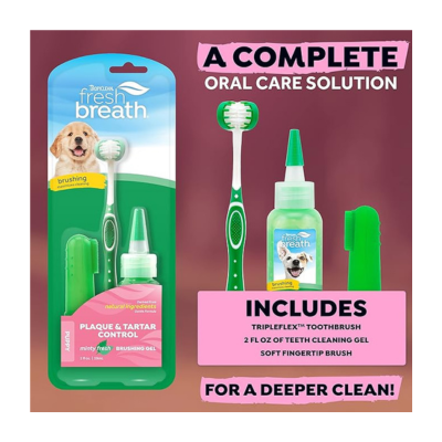 TropiClean Fresh Breath Puppy Oral Care Kit | Puppy Toothbrush and Toothpaste Kit for Plaque & Tartar Control | Dog Tooth Brushing Kit for Puppies