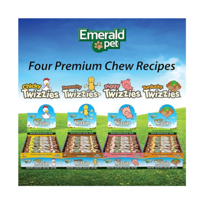 Emerald Pet Twizzies Rawhide Free 100% Digestible Natural Dog Lasting Chew Treats Made in USA, Size 6, 30 Count Box, Chicky