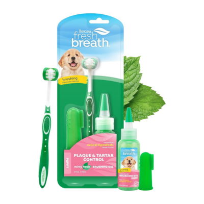 TropiClean Fresh Breath Puppy Oral Care Kit | Puppy Toothbrush and Toothpaste Kit for Plaque & Tartar Control | Dog Tooth Brushing Kit for Puppies