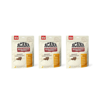 ACANA 3 Pack of Crunchy Chicken Liver High-Protein Biscuits, 9 Ounces Each, for Small to Medium Dogs