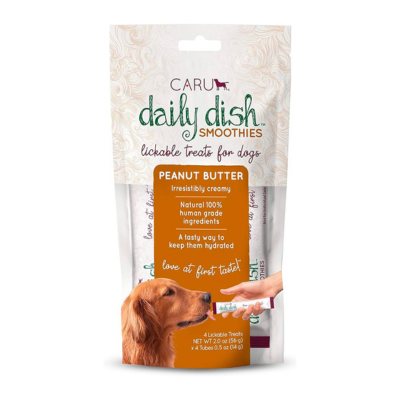 CARU - Daily Dish Smoothies - Lickable Peanut Butter Treat - 4 Pack, 5oz Tubes