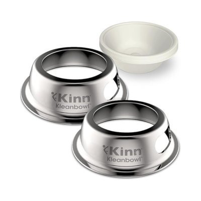 Kinn Kleanbowl Pet Bowl Stainless Steel Frame with Compostable Refills, 8 oz (Pack of 2) – Spill-Proof Stable Disposable Pet Bowls for Easy Cleaning and Healthy Pets