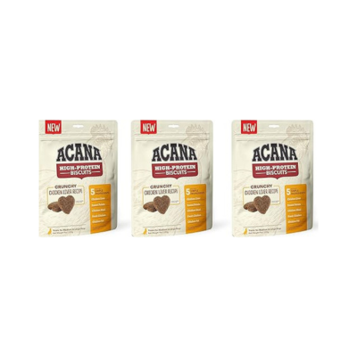 ACANA 3 Pack of Crunchy Chicken Liver High-Protein Biscuits, 9 Ounces Each, for Medium to Large Dogs