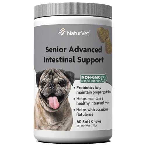 NaturVet Senior Advanced Intestinal Support Dog Supplement – Helps Support Healthy Intestinal Tract Function, Proper Gut Flora – Includes Probiotics, Prebiotics, Enzymes