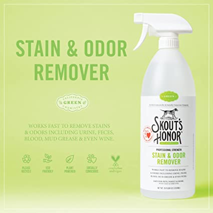 Skout’s Honor: Professional Strength Stain and Odor Remover - Deodorize and Clean Pet Stains, Dog Crates, Carpets, Furniture and Other Water-Safe Surfaces - Laundry Safe - 35 oz. Trigger Spray Bottle
