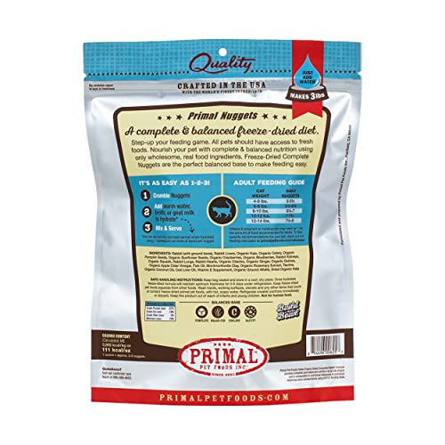 Primal Freeze Dried Cat Food Nuggets Rabbit 14 oz, Complete & Balanced Scoop & Serve Healthy Grain Free Raw Dog Food, Crafted in The USA