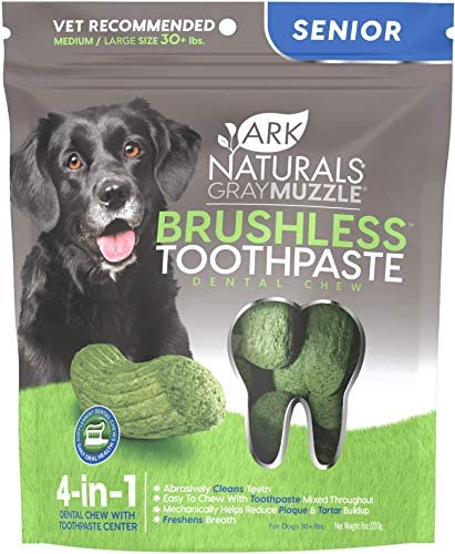 Ark Naturals Gray Muzzle Brushless Toothpaste, Senior Dog Dental Chews, Vet Recommended for Plaque, Bacteria & Tartar Control, 1 Pack