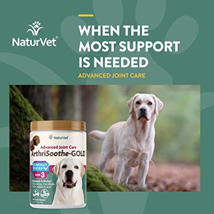 NaturVet ArthriSoothe-Gold Level 3 Advanced Joint Care for Dogs – Soft Chew Dog Supplement with Glucosamine, MSM, Chondroitin & Hyaluronic Acid – Wheat-Free Pet Supplements – 180 Ct.