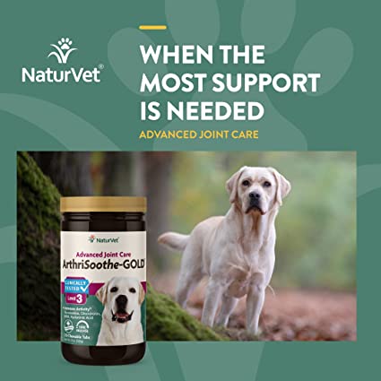 NaturVet – ArthriSoothe-GOLD – Level 3 Advanced Joint Care | Clinically Tested to Support Connective Tissue, Cartilage Health & Joint Movement | Enhanced with Glucosamine, MSM, Chondroitin & Green Lipped Mussel | For Dogs & Cats | 120 Chewable Tablets