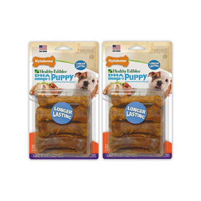 NylaboneS 2 Pack of Healthy Edibles Turkey and Sweet Potato Puppy Chew Treats, 8 Treats Per Pack