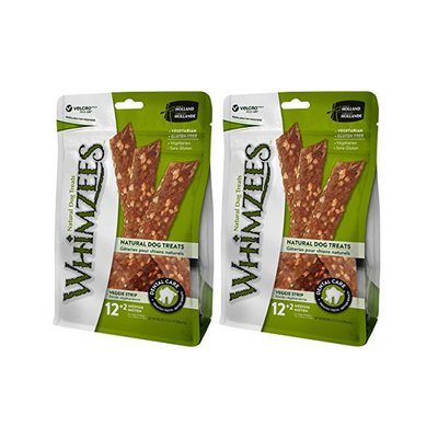 Whimzees 2 Pack of Natural Grain-Free Veggie Strips Dental Dog Treats, Medium, 14 Per Pack